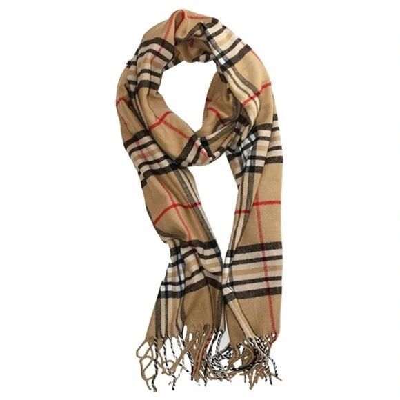 Burberry *like Plaid Fringe Scarf - very soft - cashmere like. - Picture 2 of 5
